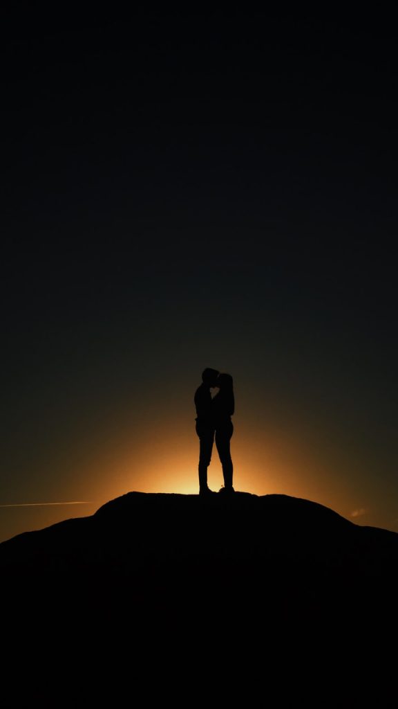romantic couple silhouette moon